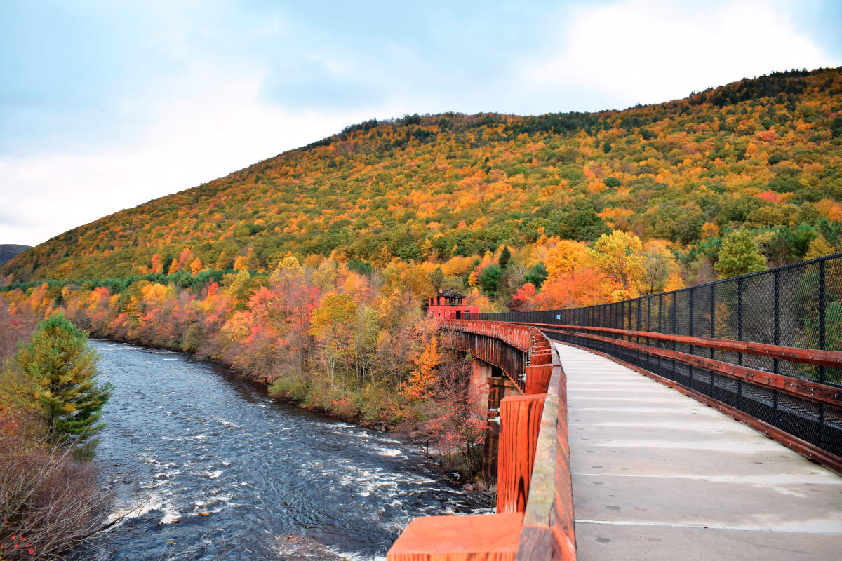 Beautiful Pocono Mountains fall landscape in the service area